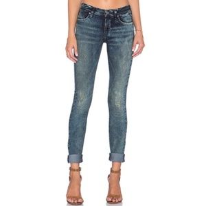 AGOLDE Colette Distressed Mid Rise Skinny Blue Jean in Melbourne Size 24